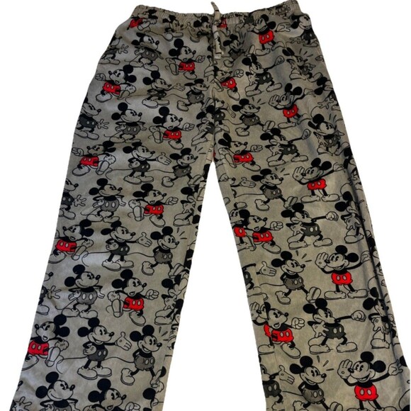 Disney Mickey Mouse Adult Size Medium  Grey Fleece Pajama Pants with Drawstring - Picture 1 of 10